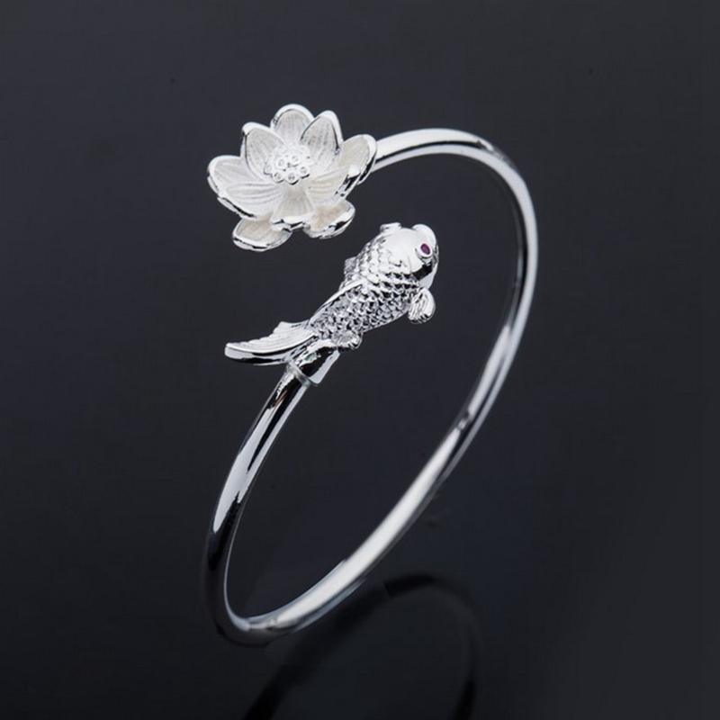 

1Pcs NEW Women Jewelry Silver Plated Flower Fish Opening Charm Bracelet For Gifts Jewelry