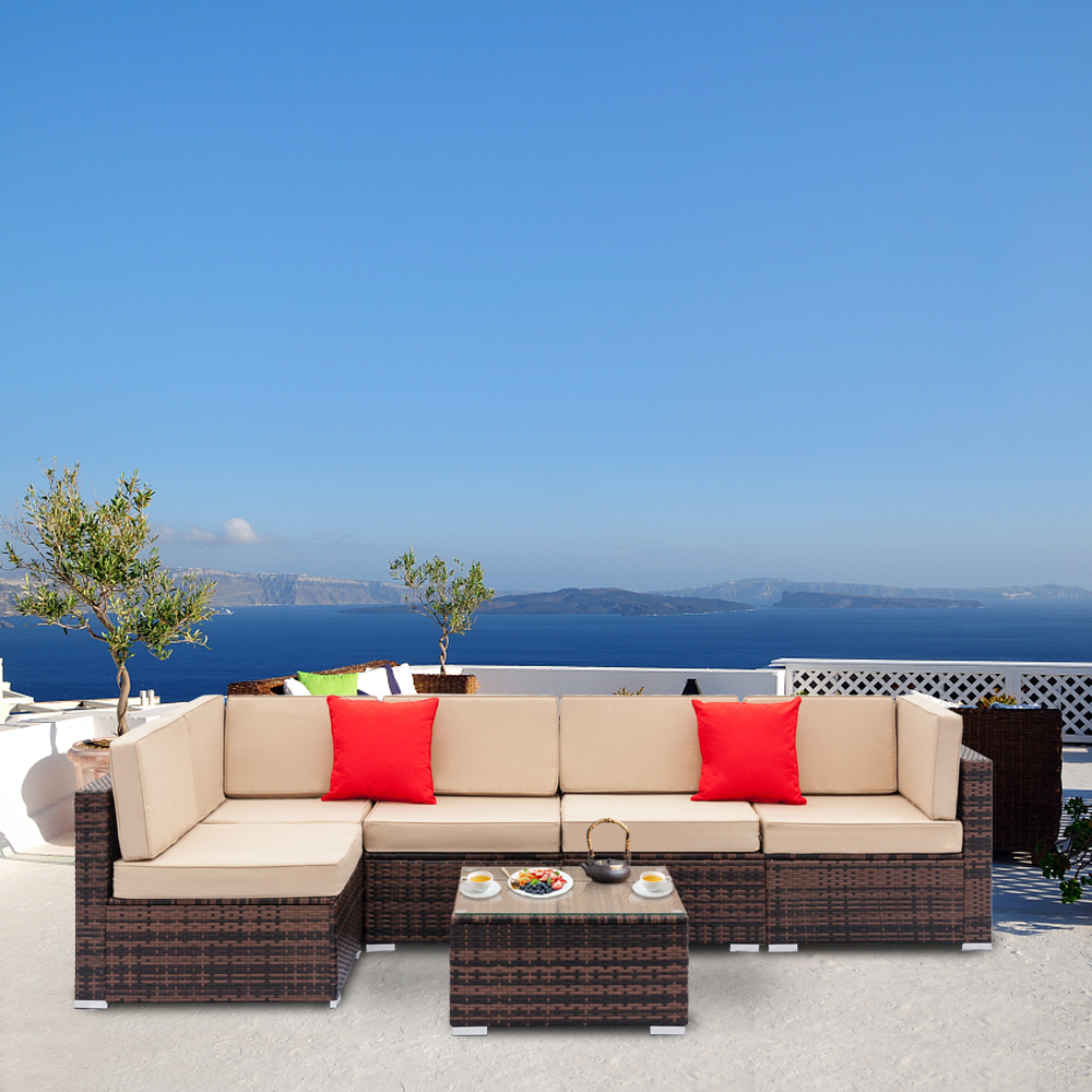 

6 PCS Rattan Corner Sofa Set Brown Gradient Outdoor Patio Garden Balcony Leisure Fashion Sofa Set