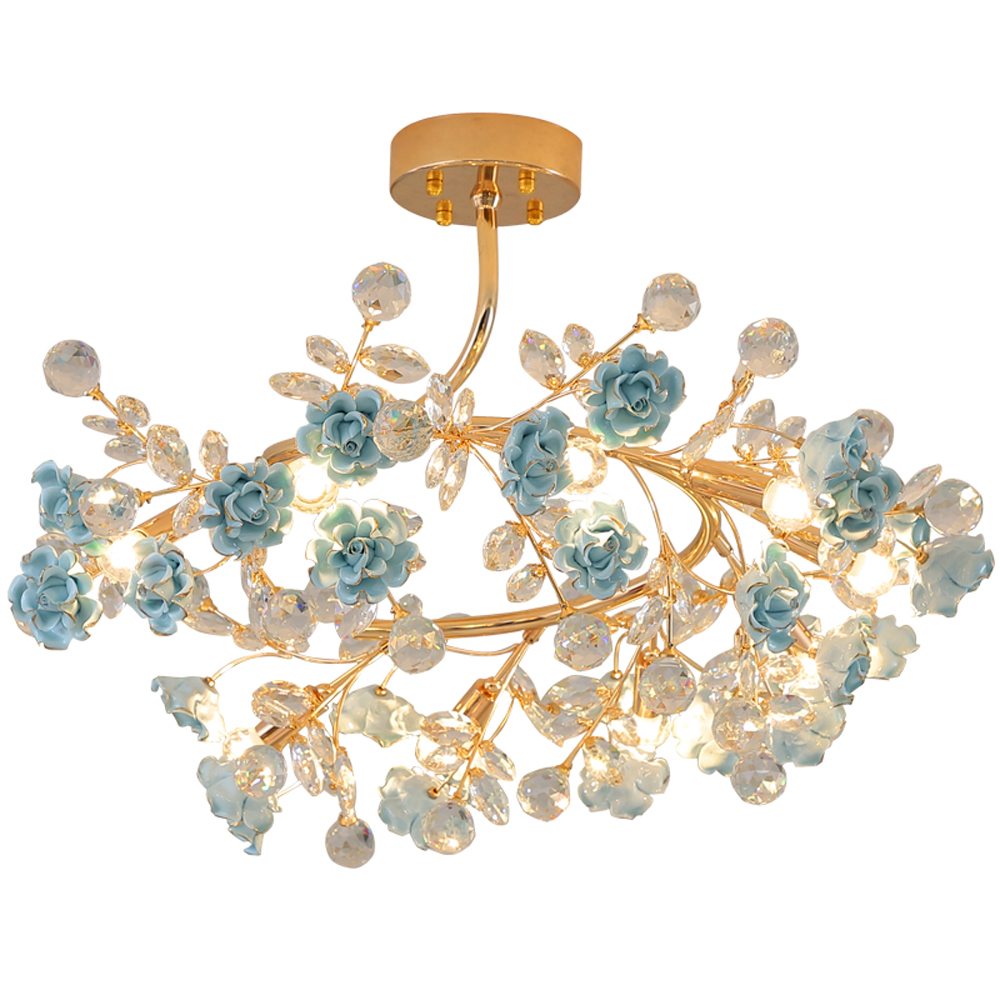 

European Living Room Crystal Chandelier Lighting Modern Crystal Chandelier Luxury Dining Room Bedroom Lighting Ceramic Crystal Pendant Lamps
