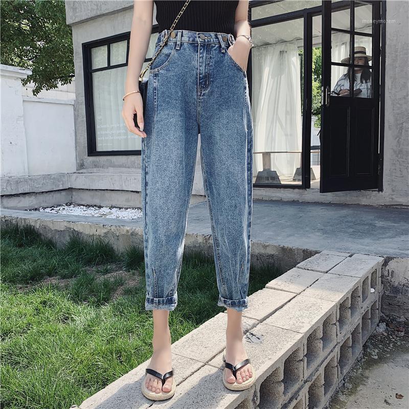 

Plus Size Women's Jeans High Waist Ankle Length With Buttons Ladies Loose Cusaul Harem Pants Simplicity Nine 4XL1, Blue