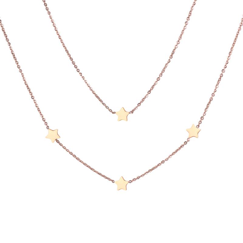 

Rose Gold Color Chain Stainless Steel Jewelry Double Layers Stars Choker Necklace Collier Best Gift N18280