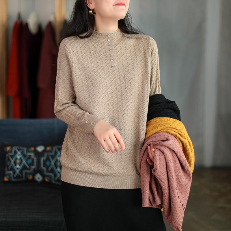 

Autumn Winter Sweater Retro Women New Loose All-match Tops Ladies Casual Pullovers Sweater Vintage Tops, Black