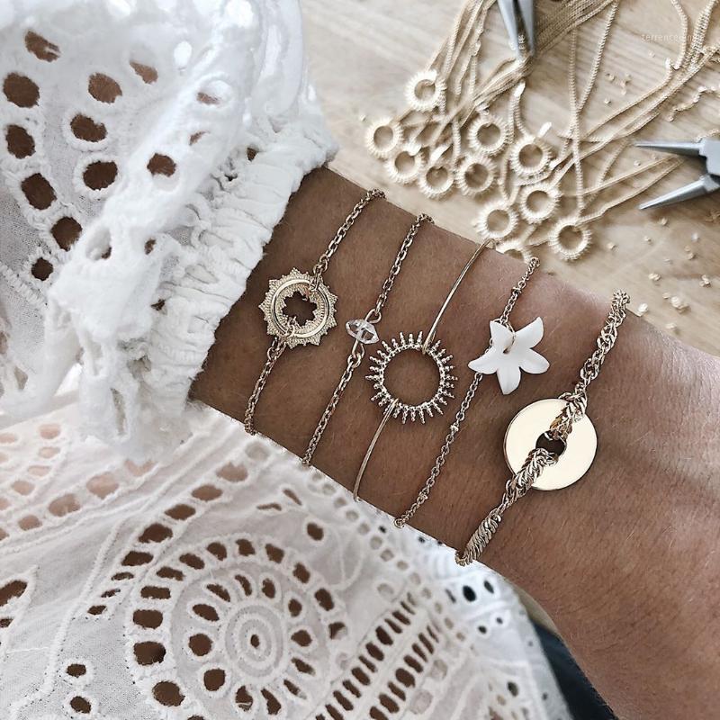 

Charm Bracelets Vintage Alloy Geometric Sun Flower Crystal For Women 2021 Fashion Jewelry Hand Chains Female Gold Color 1
