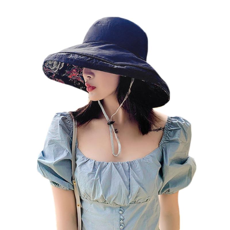 

Women Ethnic Floral Reversible Sun Hat Wide Brim UV Protection Floppy Beach Cap 2XPD, Khaki