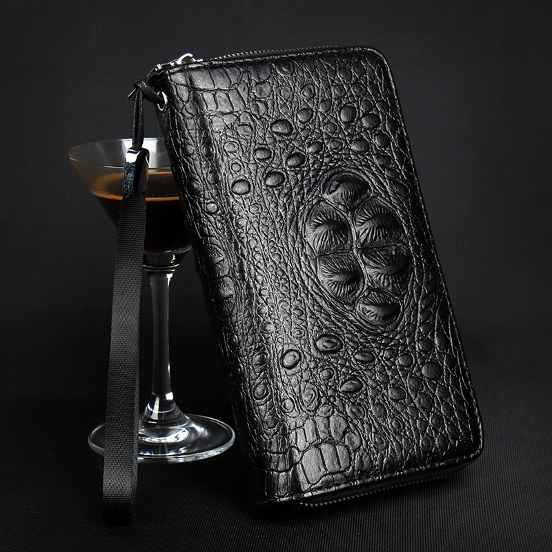 

Wholesale factory men wallets Joker black leather wallet European popular crocodile business clutch bag street personalized embossed cowhide coin purse, Black3-8115-genuine leather