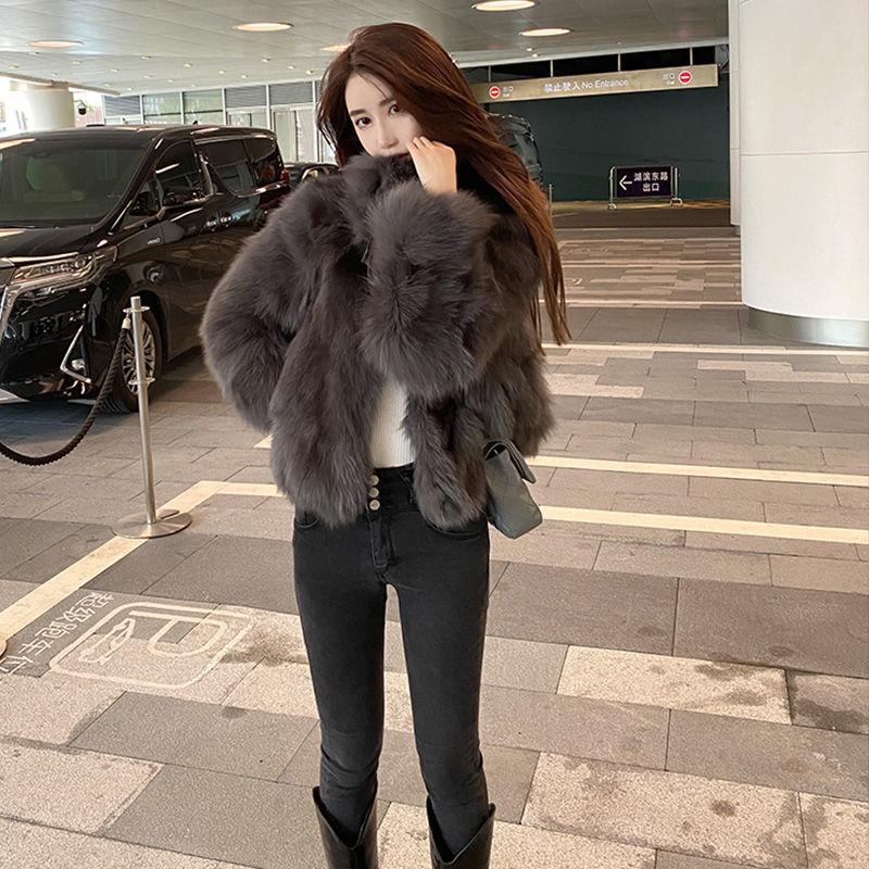 

Women 2021 Autumn Winter New Solid Color Short Loose Coats Female Fashion Fake Fur Jackets Ladies Warm Faux Fur Outwear Q593, Dark grey