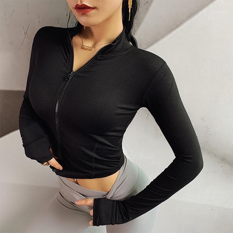 

Autumn Sport Jacket Women Long Sleeve Zip Fitness Yoga Shirt Top Workout Gym Activewear Sport Running Coats Training Clothes1, Black