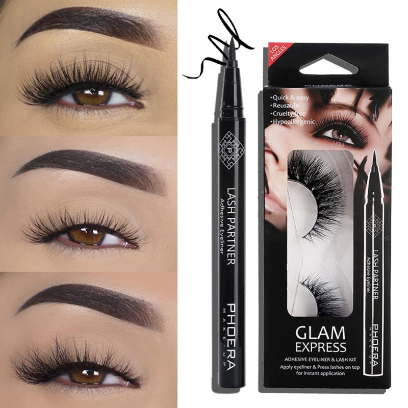 

1 Set Classic 3D Faux Soft Black Eyelashes with Black Waterproof Eyeliner Makeup Kit Handmade Natural False Eyelashes Gift Box
