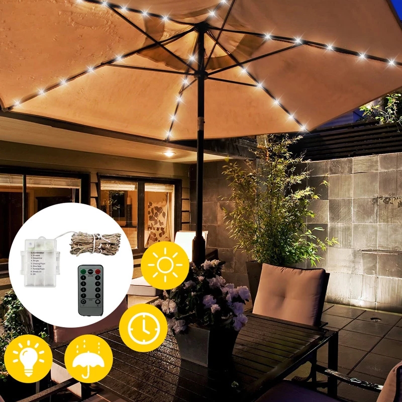 

LED Garden Umbrella light Outdoor Waterproof IP65 String Lights 8 Modes Lantern Poles Wedding Christmas Decor Lamp