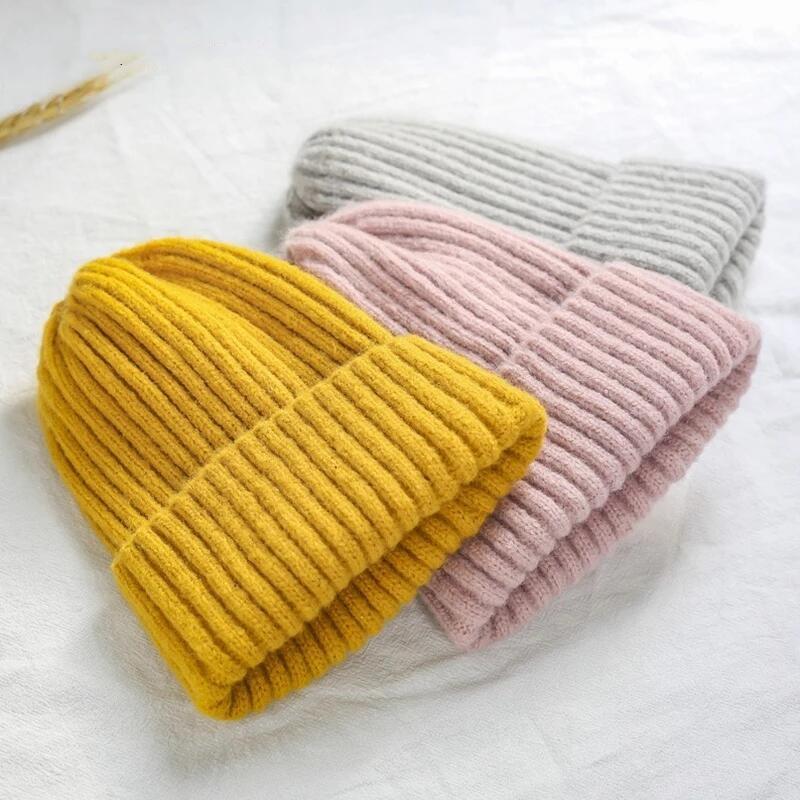 

New Winter Solid Color Wool Knit Beanie Women 2021 Fashion Casual Hat Warm Female Soft Thicken Hedging Cap Slouchy Bonnet Ski, Black