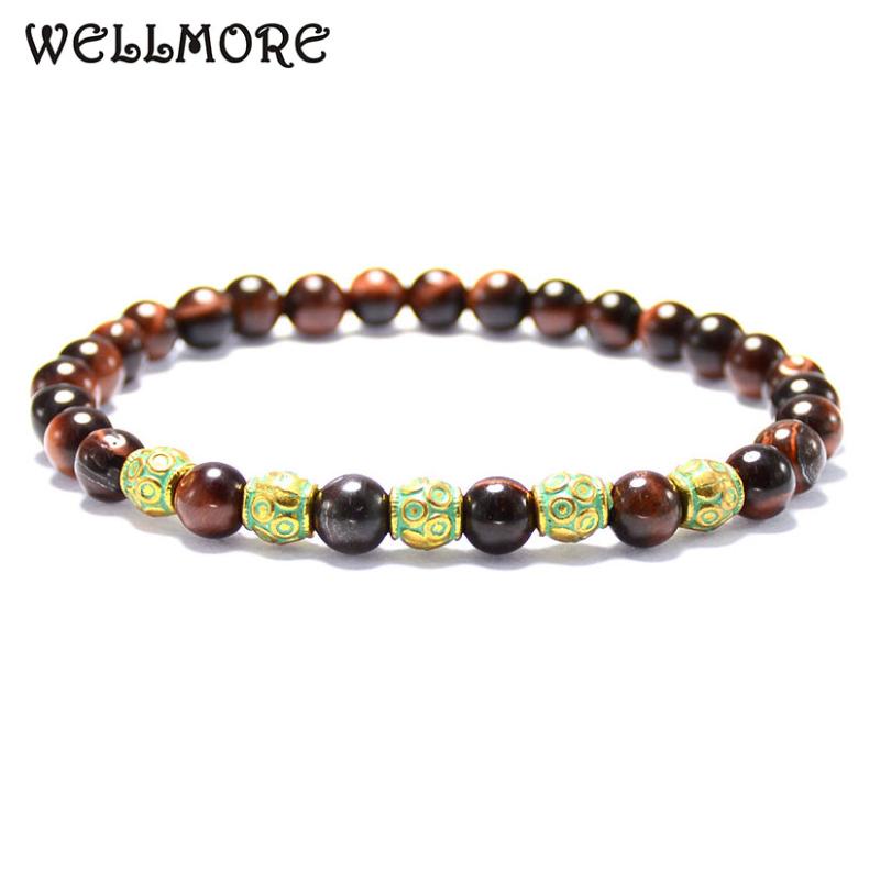

WELLMORE 6MM Natural stone beads bracelet Tiger Eye beaded bracelets for women jewelry drop shipping wholesale