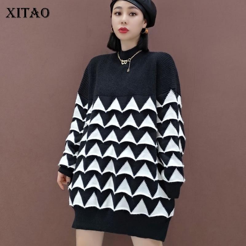 

XITAO Patchwork Knitted Pullover Sweater Women 2020 Winter Casual Fashion New Style Temperament All Match Sweater ZY3224, Red zy3224