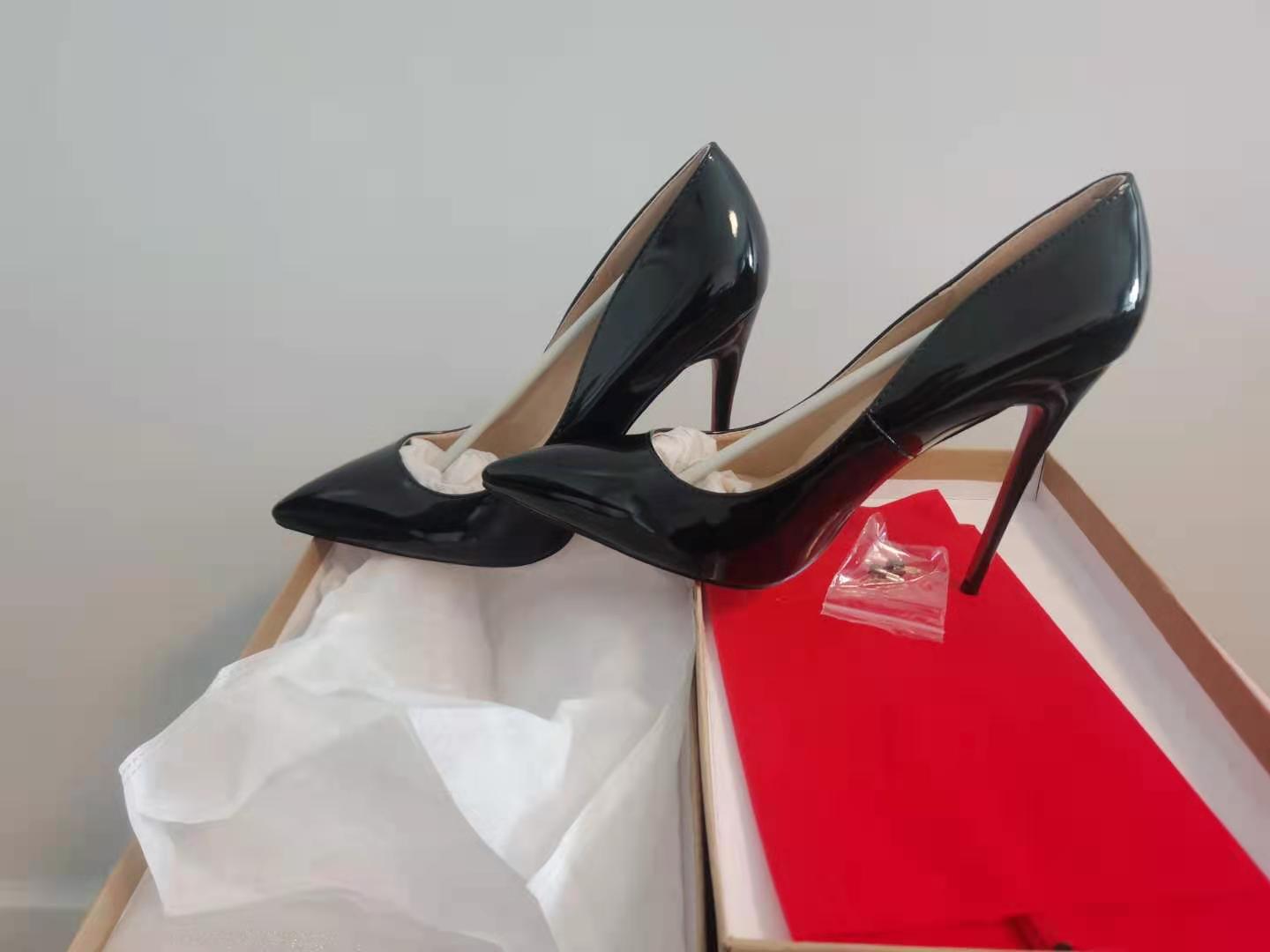 

Top Quality Women Shoes Red Bottoms High Heels Sexy Pointed Toe Red Sole 8cm 10cm 12cm Pumps Wedding Dress Shoes Nude Black Shiny size 34-45