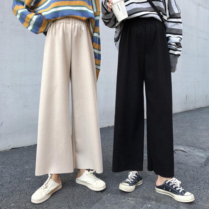 

Autumn And Winter New Style Simple Thick Woolen High-Waist Casual Straight-Leg Pants Women, Black