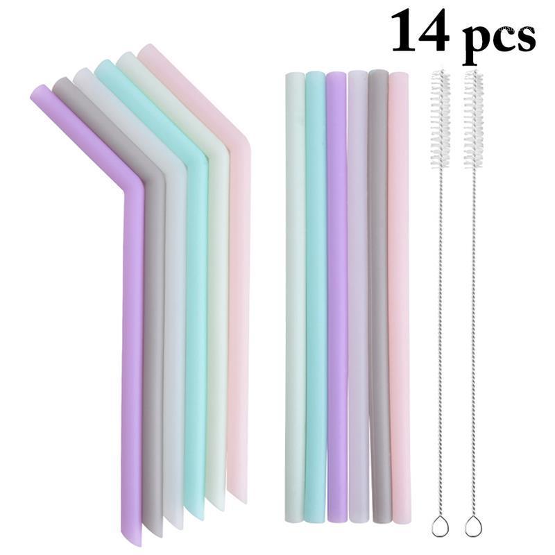 

12Pcs Reusable Silicone Drinking Straws Set Long Flexible Straws with Cleaning Brushes for 20 oz Tumbler Bar Party1