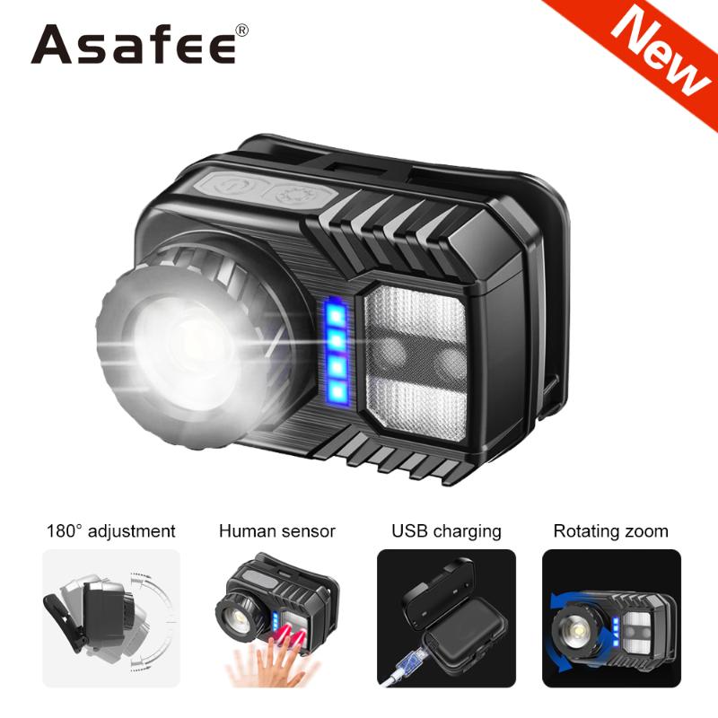 

Powerful LED Headlight Rechargeable Headlamp Body Motion Sensor Head Lamp 18650 Camping Torch Light Lamp With USB