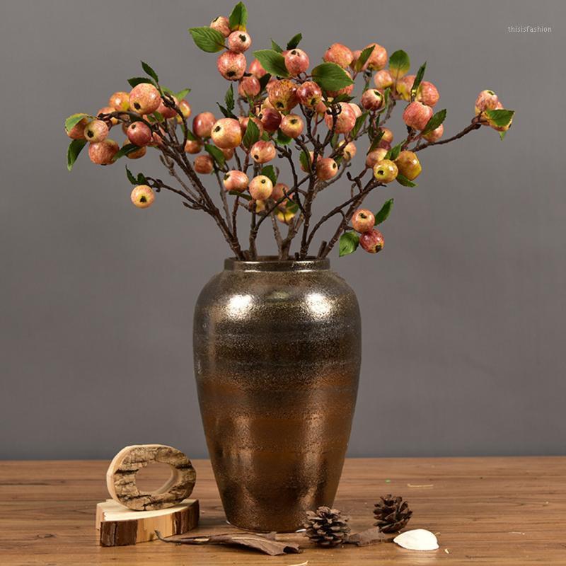 

60cm 11 Heads Artificial Mini Apples Tree Flower Branch Real Touch Fake Flowers Simulated Plant Home Garden Wedding Decoration1, Green