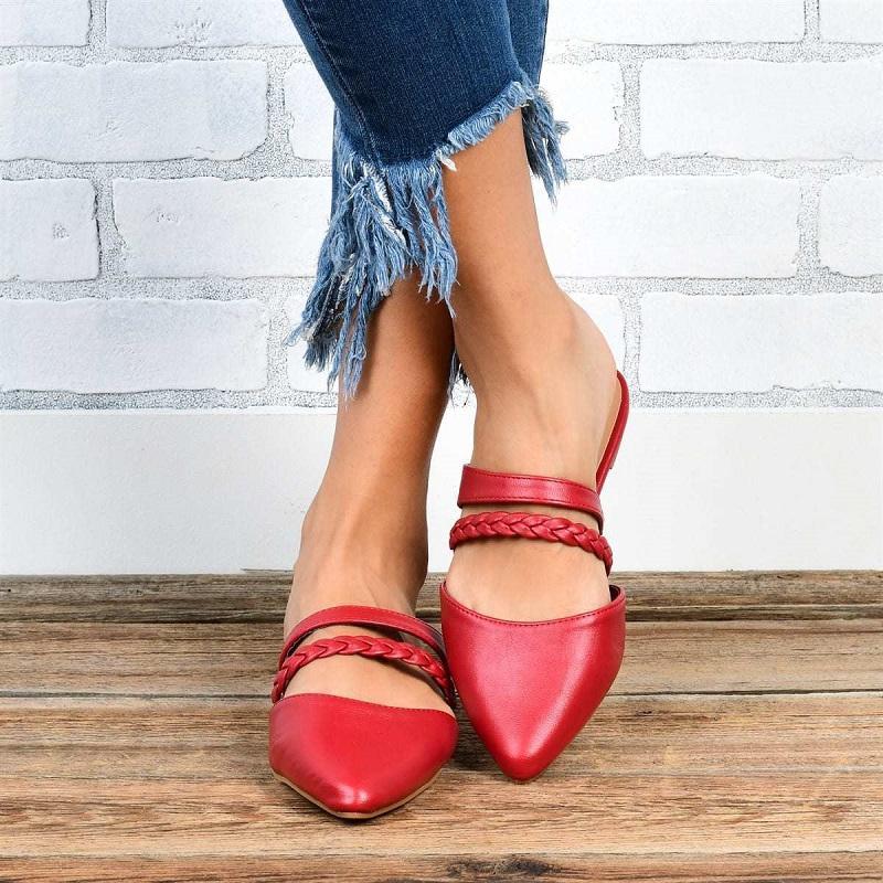 

Summer Women Slippers Pointed Toe Ladies Sandals Pu Leather Flats Female Mules Shoes Outdoor Beach Slides Zapatos Mujer1, Black