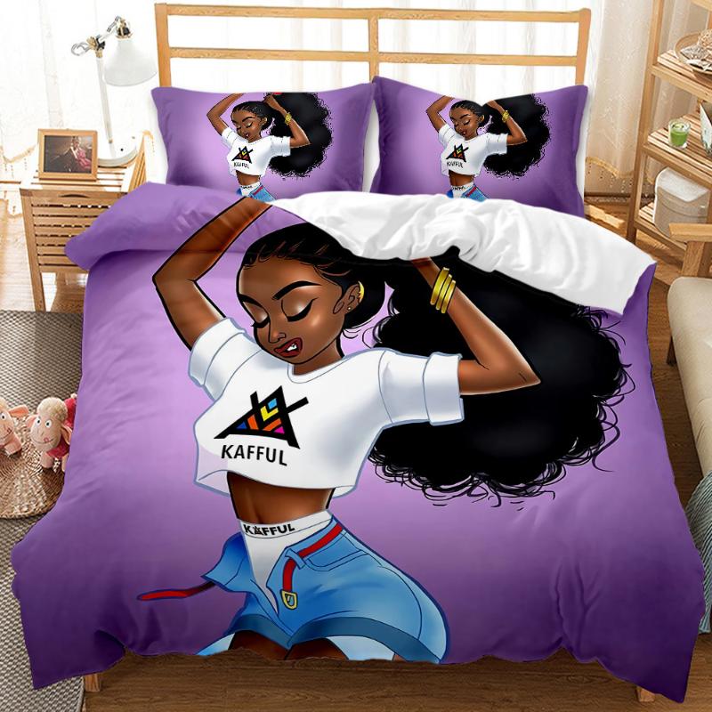 

Cartoon African Girls Duvet Cover 3pcs Quilt Cover Bedding Set Queen King Comforter Single Double Bedclothes Kids Bedroom