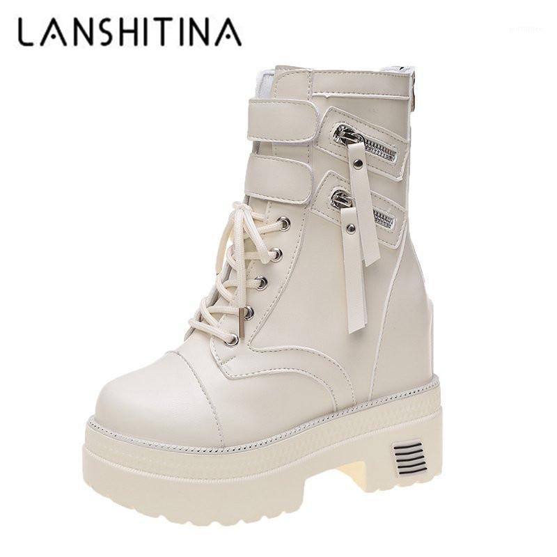 

Autumn Chunky Boots 2020 New Women's Round Toe Thick Bottom Winter Boots Ankle Black Platform Short Woman 10cm Heels1, Beige