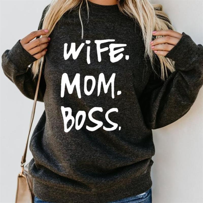 

WIFE MOM Letters Print Hoodies For Women Crew Neck Hoodies Women Sweatshirt Femmes Kawaii Sweatshirts Casual Cute Hoody, Black
