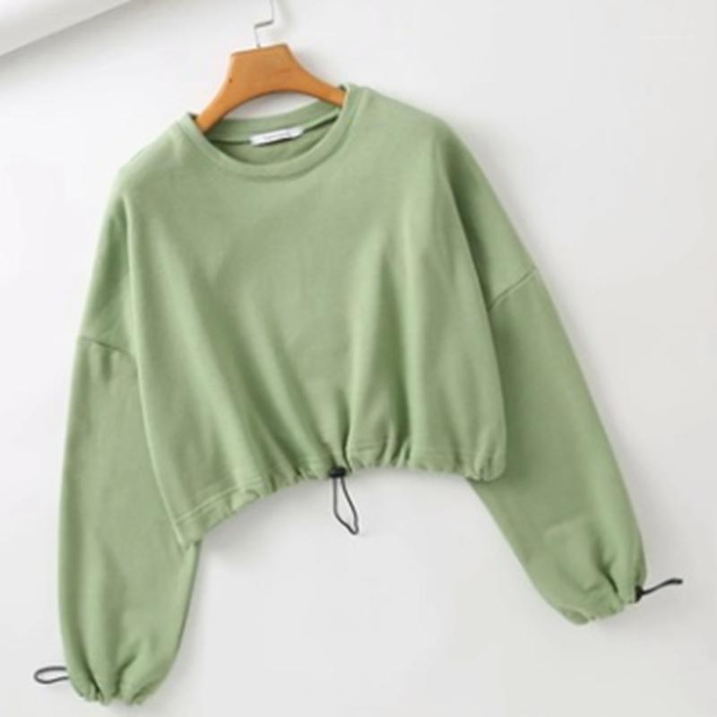 

Women Long Sleeve Drawstring Top Long Sleeve Solid Color Crop Top for Women Ladies1, Black