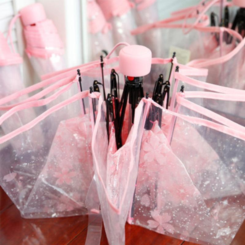 

Oloey Umbrella Windproof Rain Mini Women Transparent Folding Classic Cherry Blossoms Clear Umbrellas With Flowers guarda chuva, Green