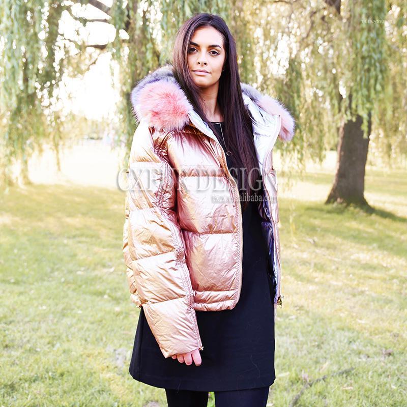

CX-G-D-16B Women Winter Warm Real Fur Collar 100% Duck Down Coat1, Pink