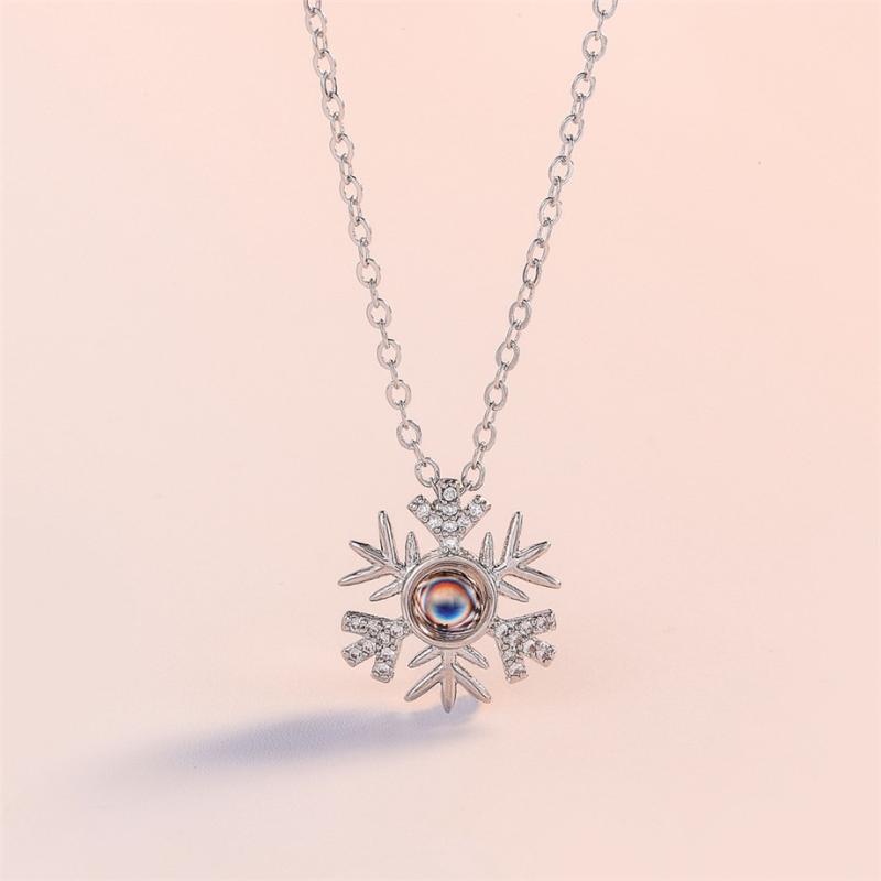 

100 languages I love you Projection Pendant Necklace Romantic Silver Color Wedding Love Memory Snowflake Necklace Dropshipping