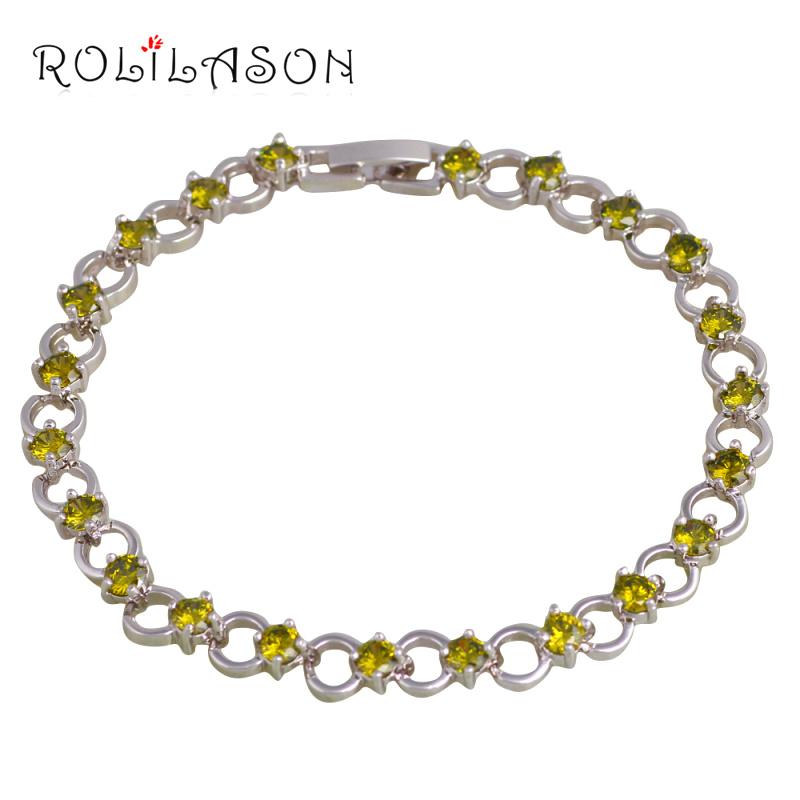 

ROLILASON Top Sell Light Green Charm Bracelet for Women Silver Plated Wholesale Price Elegant Fashion Jewelry TBS1099