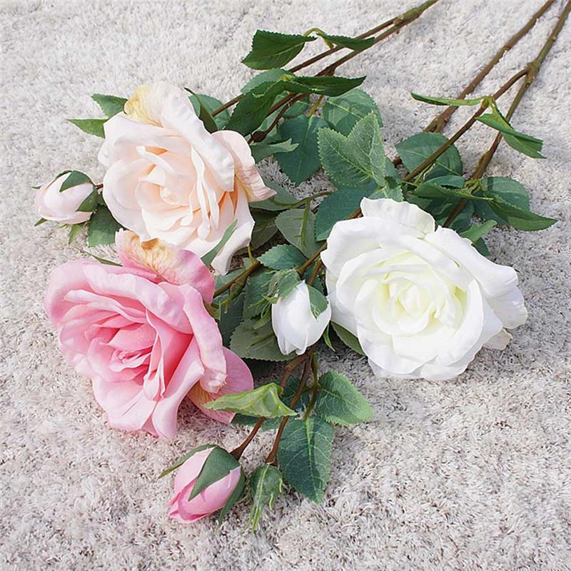 

2 Heads Silk Fake Flowers Artificial Rose Flowers Bouquet Real Touch Wedding Decoration Bride Hold for Home Garden Decor Floral, Pink
