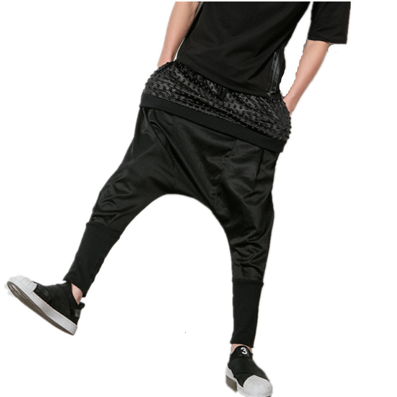 

2021 New Hip Hop Fashion Men Dj Personality Club Fake Trend Two Pants LJYY, Black