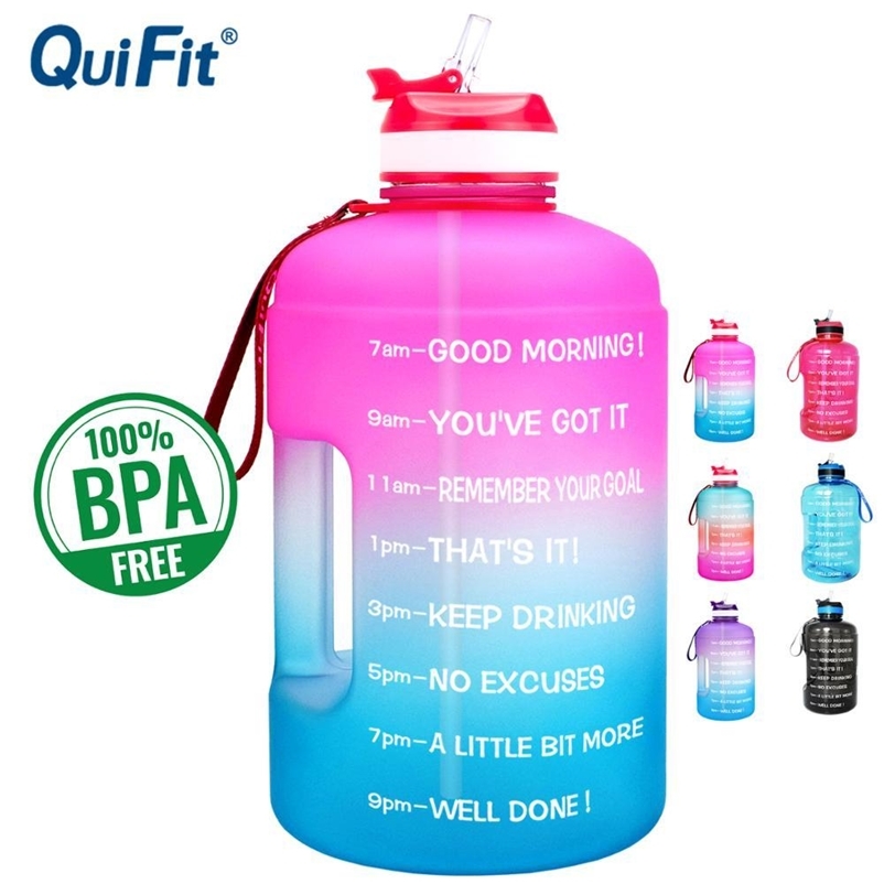 

QuiFit 3.78L 2.2L 1.3L 128oz 1 Gallon Water Bottle with Straw Clear Plastic Drinking Bottles Big GYM Jug Cup BPA Free GYM Sports 201105