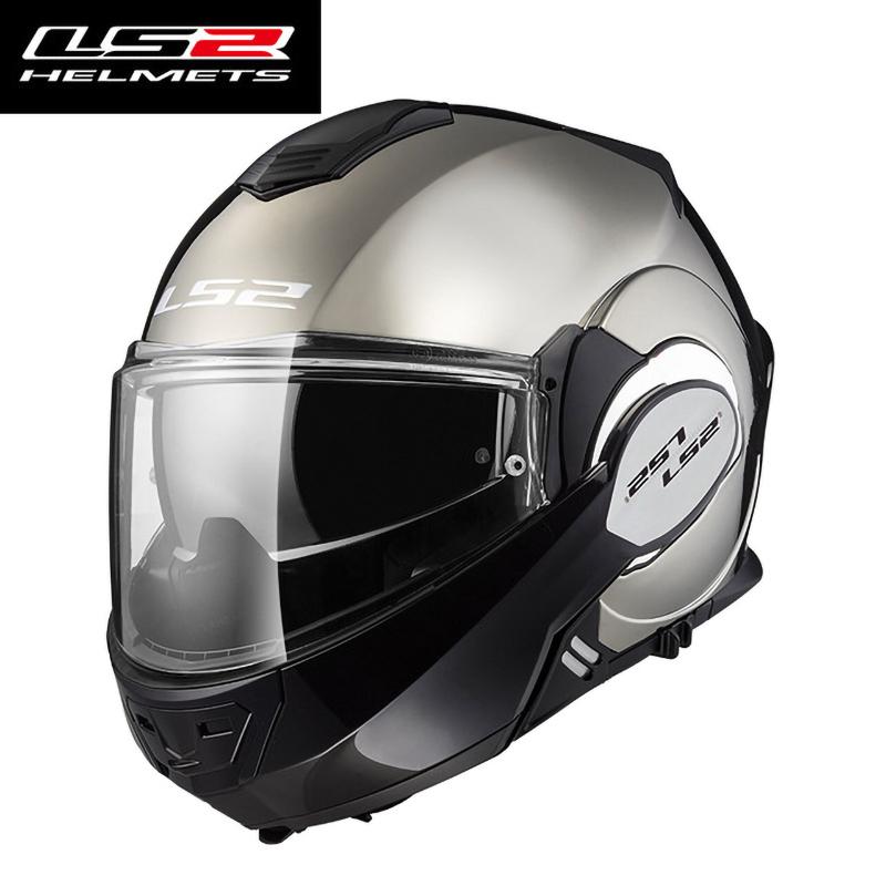 

LS2 Chromed Grey Original LS2 FF370 Flip Up Motorcycle Helmet Modular Man Women With Dual Visor Capacete Helmet Casco Moto, Bright black