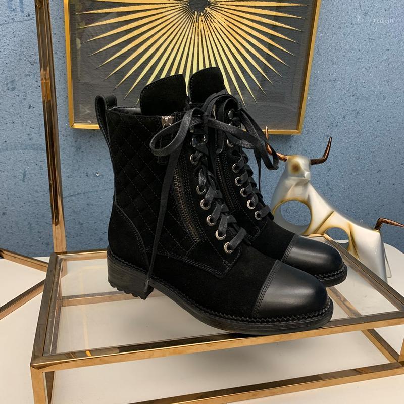 

Genuine leather Women Ankle Boots Round Toe Lace Up Women Boots Runway Winter Short Cowboy Mortorcycle Ankle1, As show