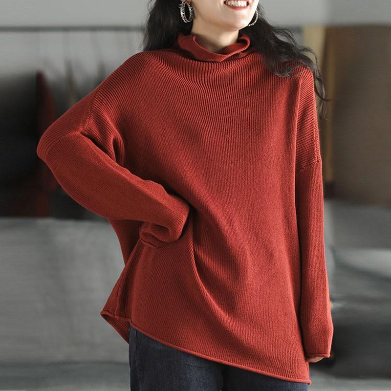 

Johnature 2020 Autumn Winter New Solid Color Turtleneck Pullover Knitte Sweater Comfortable All-match Long Sleeve Women Knitwear, Black