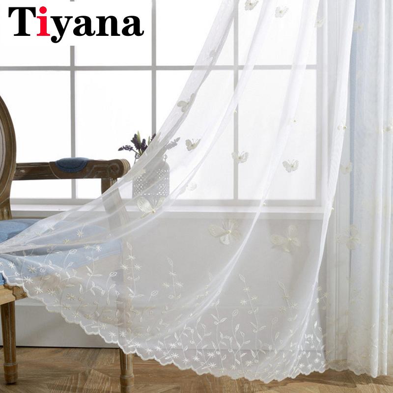 

White Tulle Curtain Butterfly Pearl Design Mesh Fabric Sheer Window Drapes For Kitchen Door Room Yarn Rideaux P224-3