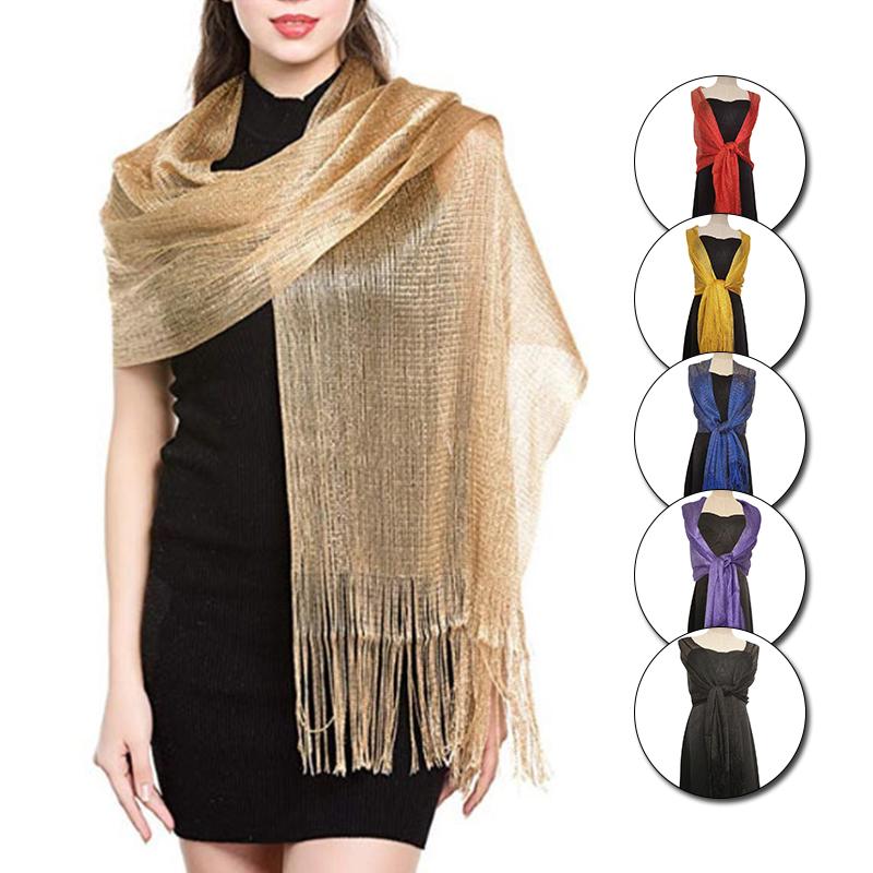 

Elegant Evening Dresses Shawls Female Golden Silvery Wire Tassels Bridal Bridesmaid Party Wedding Temperament Accessories Scarf