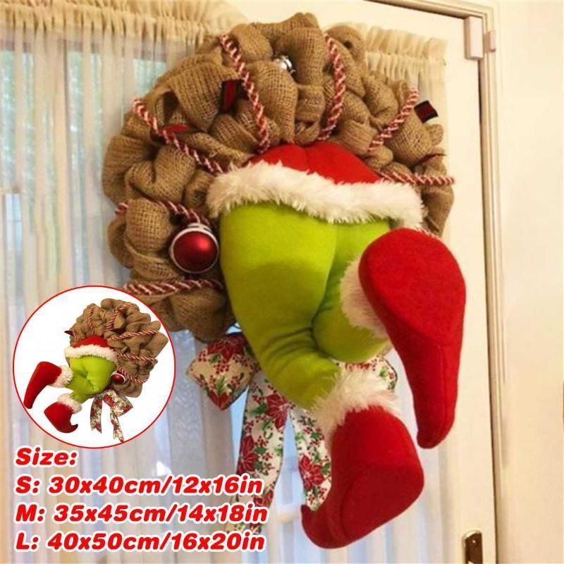 

12/14/16inch Christmas Jolly Wreath Christmas Thief Burlap Garland Wired Wreath Frame Jute Rope Holiday Indoor Home Decor1, 12 inch