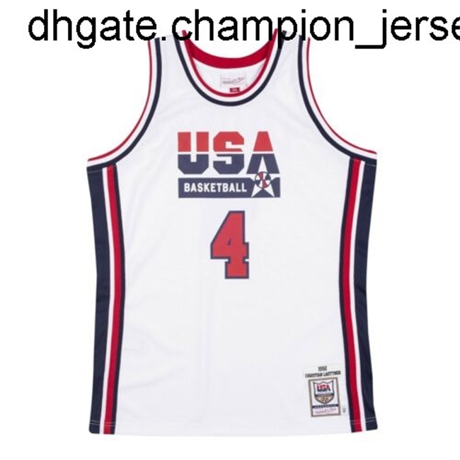 

new goods Cheap Usa Basketball Christian Laettner #4 Mitchell & Ness White 1992 Top Jersey Vest stitched Throwback basketball jerseys, Black