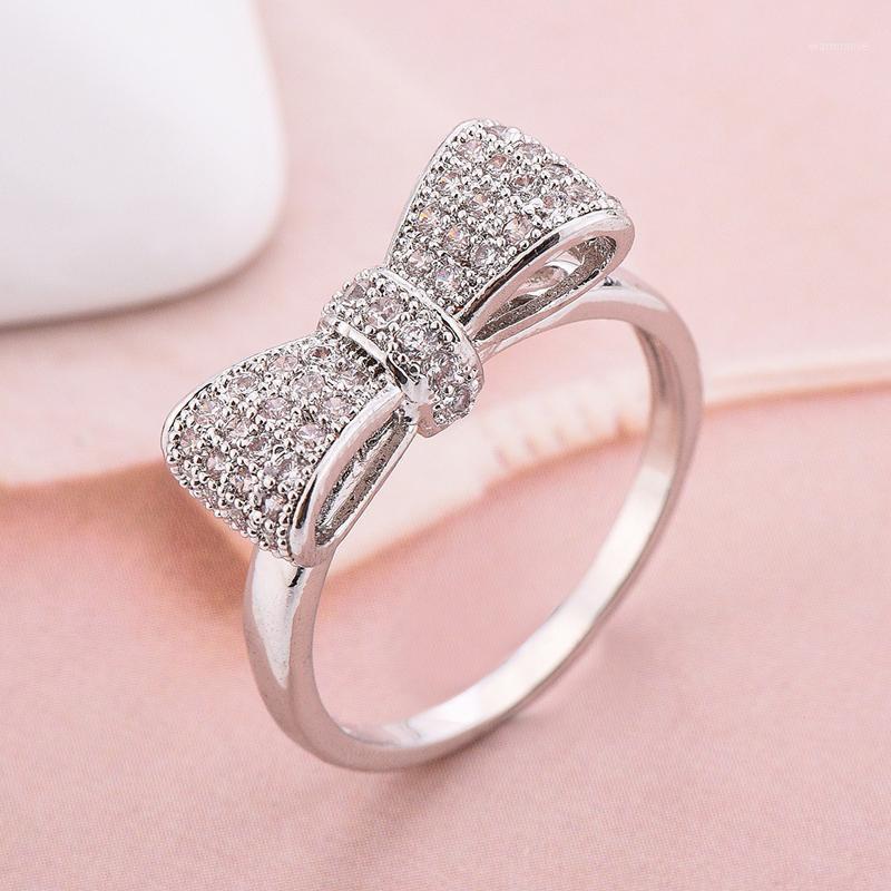 

Exquisite Silver Color Ring For Women Unique Female Bow Shaped Ring Fashion Bridal Wedding Party Gifts Jewelry1