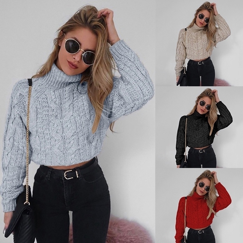 

2021 New Sweaters and Pullovers Fashion Long Sleeve Loose Knitted Turtleneck Sweater Short Warm Coat for Women Wz0l, Black