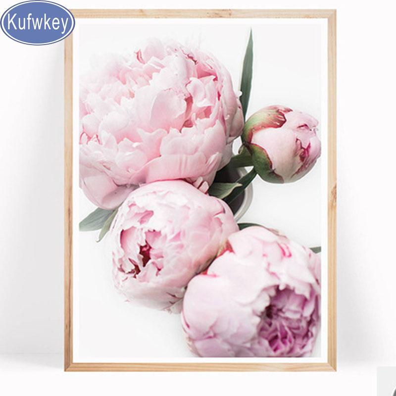 

KUFWKEY Diamond Paint Square/Round picture peonies Diamond Painting Mosaic Rhinestone Embroidery pink flowers wall decor