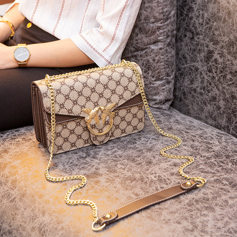 

Clssico impresso crossbody saco para as mulheres 2020 novo couro genuno ombro mensageiro sacos de corrente senhoras bolsas festa noite RJK7, Coffee