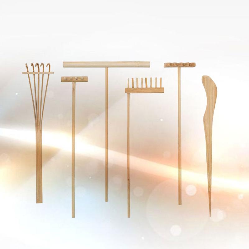 

1 Set/6 Pcs Bamboo Rake Gardening Bonsai Potted Tool Mini Set Rake Sand Push Drawing Pen Set Desktop Ornament Accessories