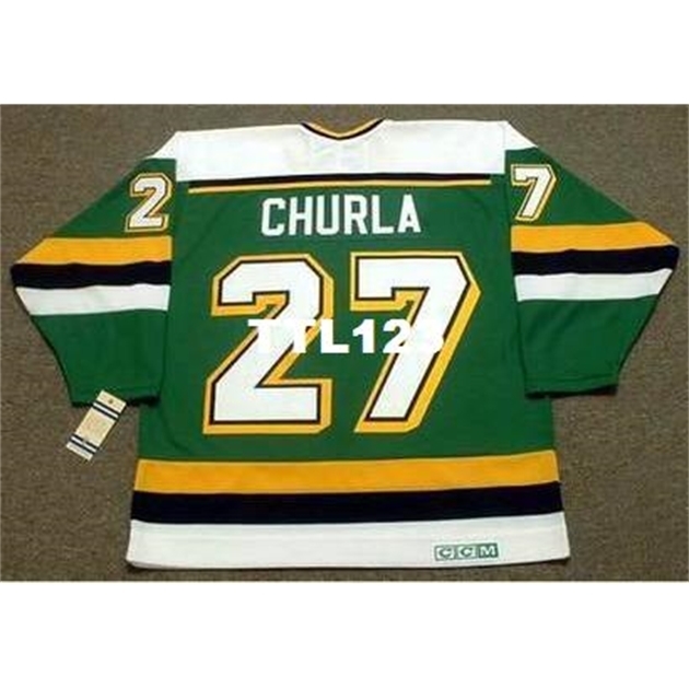 

740 #27 SHANE CHURLA Minnesota North Stars 1989 CCM Vintage Hockey Jersey or custom any name or number retro Jersey, Green