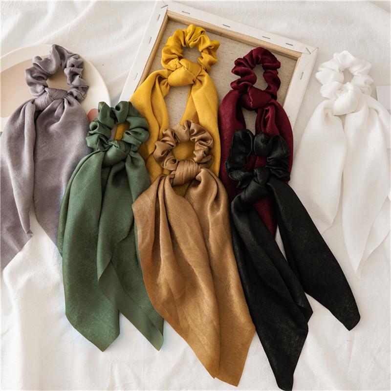 

Simple Long Ribbon Solid Color Elastic Hair Band Elegant Scarf Hair Tie Scrunchies For Women Fashion Ponytail Holder Accessories