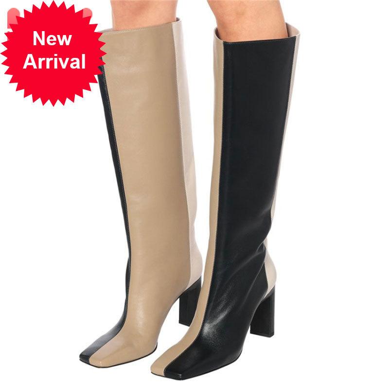 

Top quality women knee fashion square toe high winter color woman boots long sexy party shoes size 35-43, Black.