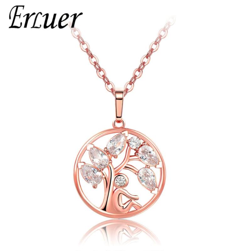 

ERLUER Fashion Tree Of Life Cubic Zirconia Necklaces & Pendants For Women Girls Rose Silver color Chain Trendy Brands Jewelry