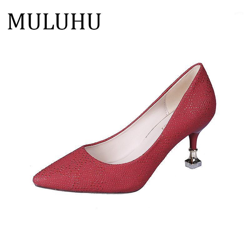 

MULUHU Woman Pointed Toe Slingbacks Dress Shoes Slip On Microfiber Business Wedding Shoe Zapato Mujer Woman Shallow Hoof Heel1, Black